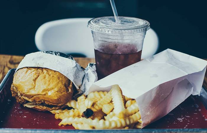 Burger, chips and a drink