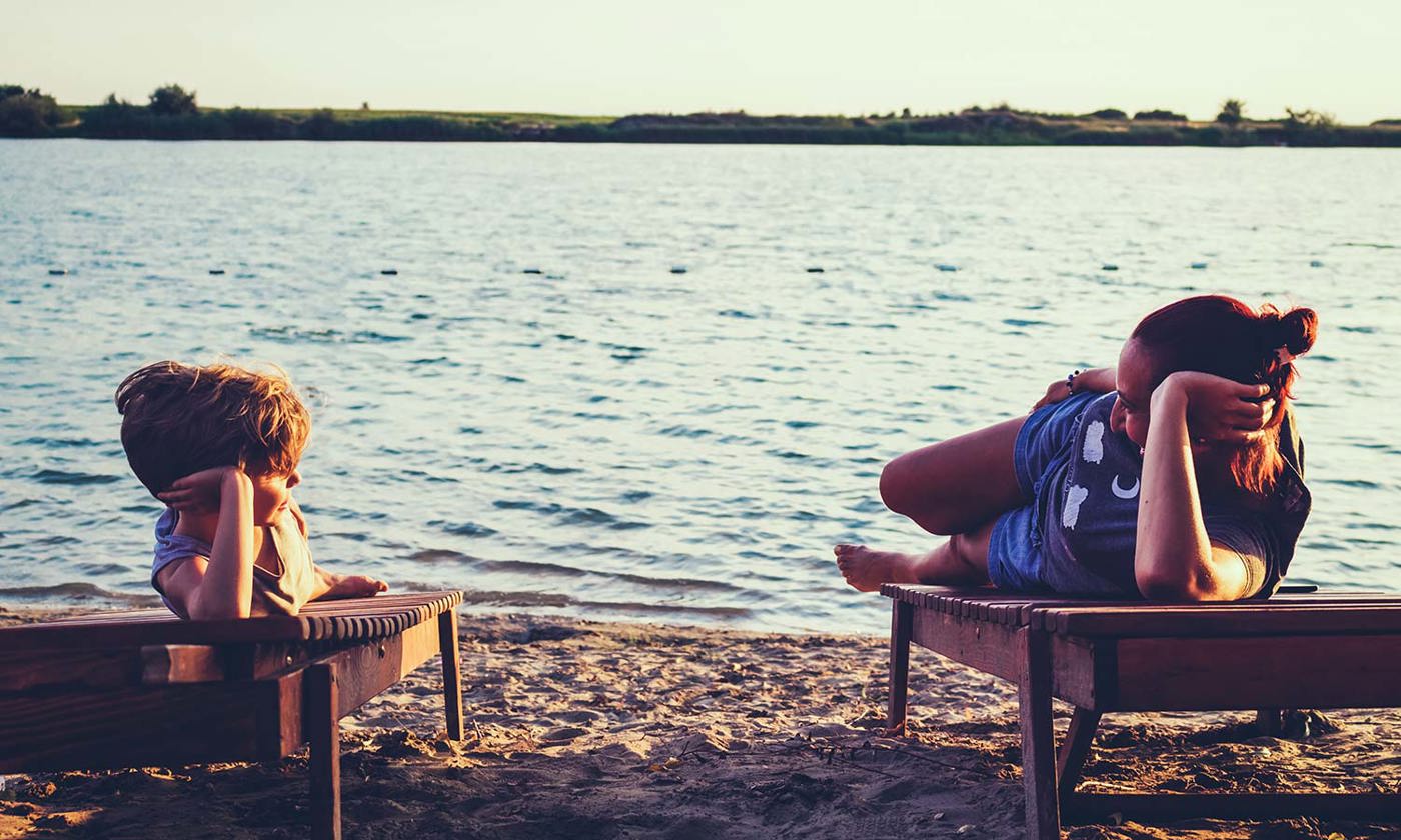 Mother and son at the beach