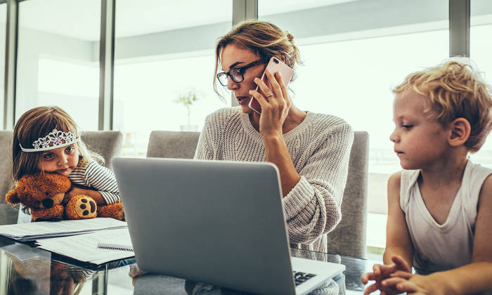 Mother working from home