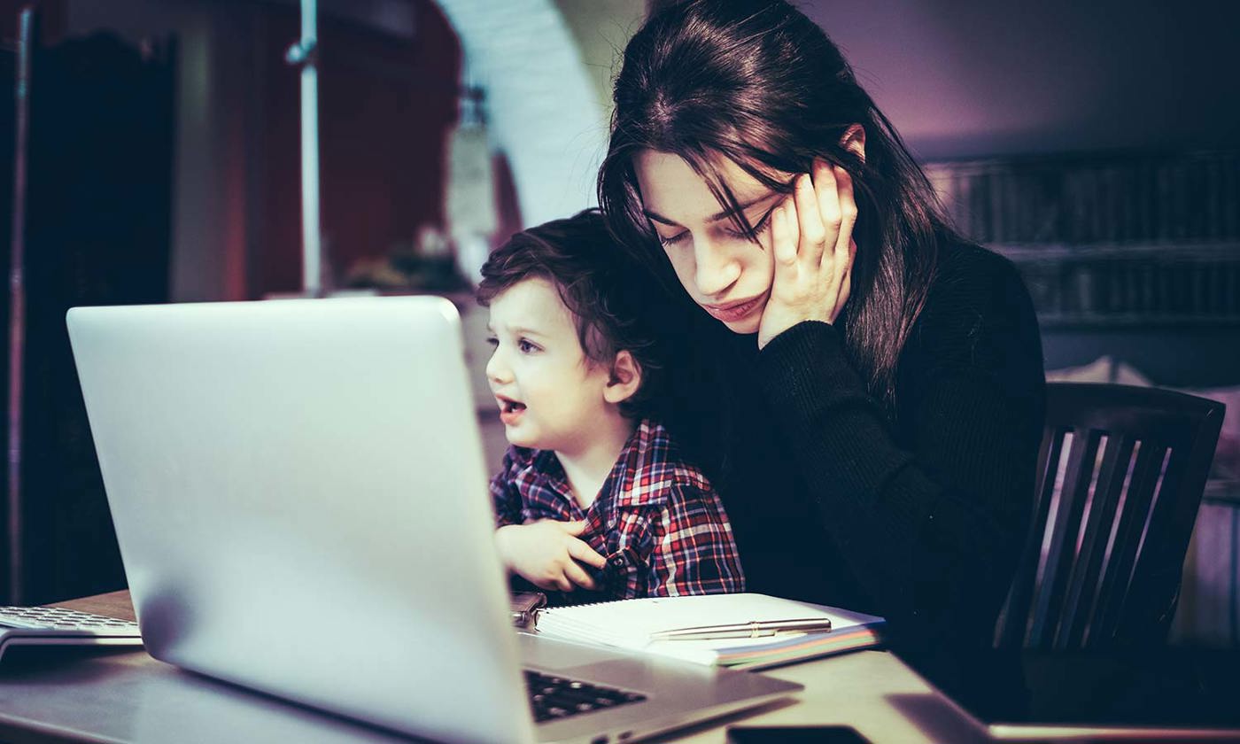 Stressed mother with little boy