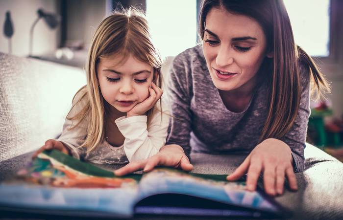 Mother and daughter reading