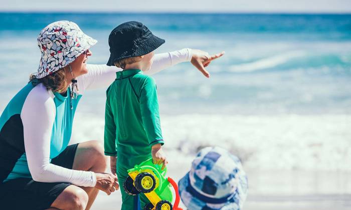 Mother and child at the beach